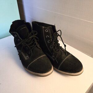 Black Leather Suede Ankle Bootie - Diba, Size 8.5